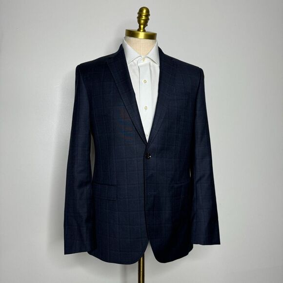 Ted Baker Sport Coat 40R Mens Endurance‎ Jay Blue Check 100% Wool - Picture 1 of 13